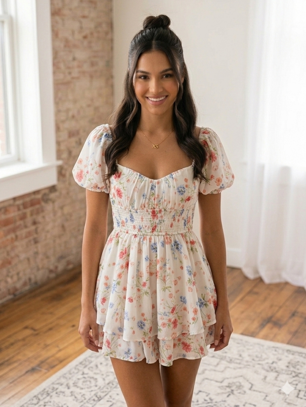 Altar'd State Floral Romper with Puff Sleeves - Picture 4 of 4